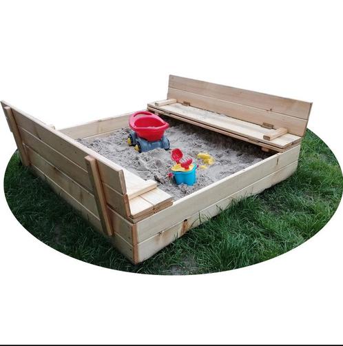 Zandbak - met deksel & bankjes -  120x116x20 cm - grenenhout, Kinderen en Baby's, Speelgoed | Buiten | Zandbakken, Nieuw, Ophalen of Verzenden