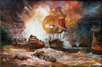 English School (XX) - A naval battle scene, Antiek en Kunst, Kunst | Schilderijen | Klassiek