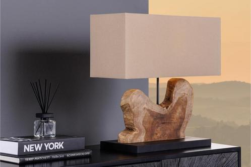 Tafellamp Hypnotic 50cm Lampenkap Naturel Beige Teak - 44685, Huis en Inrichting, Lampen | Tafellampen, Nieuw, Ophalen of Verzenden
