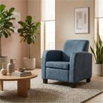 Leren fauteuil Joy - Kenia Denim (blauw) - Poten hout zwart, Nieuw, Ophalen of Verzenden, Eigentijds, Klassiek, Modern, 50 tot 75 cm