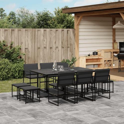 vidaXL 11-delige Tuinset met kussens textileen zwart, Tuin en Terras, Tuinsets en Loungesets, Tuinset, Nieuw, Meer dan 8 zitplaatsen