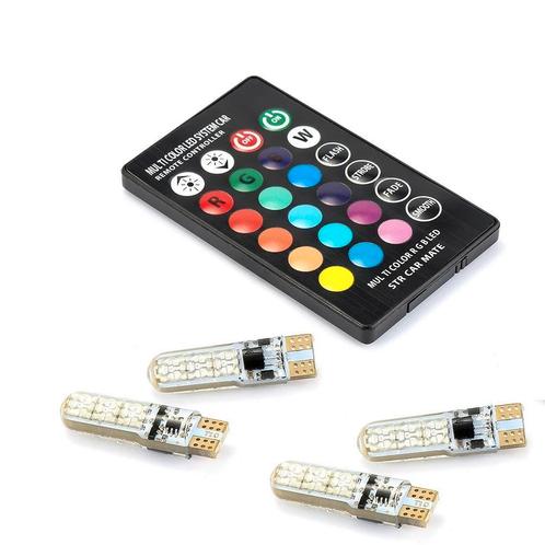 RGB T10 LED - 6SMD - Met afstandsbediening - 12V - 4 stuks, Auto diversen, Tuning en Styling, Ophalen of Verzenden
