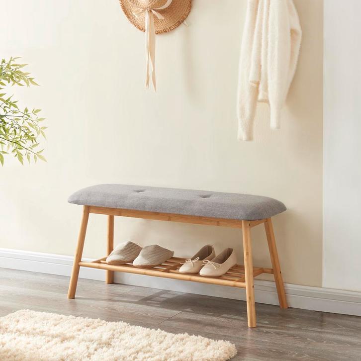 [en.casa] Schoenenrek 45x90x30 cm bamboe grijs, Huis en Inrichting, Kasten | Schoenenkasten, Verzenden