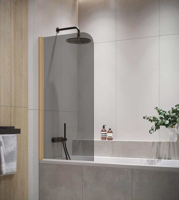 Badwand Torino 60 x 140 cm Rookglas Goud Badscherm, Doe-het-zelf en Verbouw, Sanitair, Nieuw, Bad, Verzenden