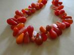Antieke glazen ketting, oranje wedding beads, Bohemen /