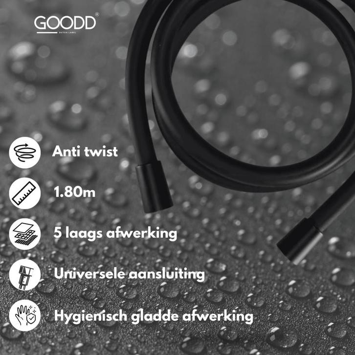 Nieuw Doucheslang Gladde afwerking  Zwart Antitwist 5 laags, Doe-het-zelf en Verbouw, Sanitair, Douche, Nieuw, Ophalen of Verzenden
