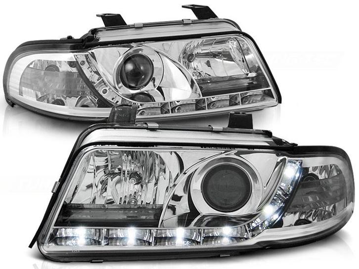 Koplampen Audi A4 99-01 chroom + Daytime Running Light, Auto-onderdelen, Overige Auto-onderdelen, Ophalen of Verzenden