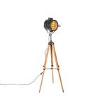 Tripod vloerlamp zwart met hout studiospot - Radient, Verzenden, Nieuw, Hout, Industrieel