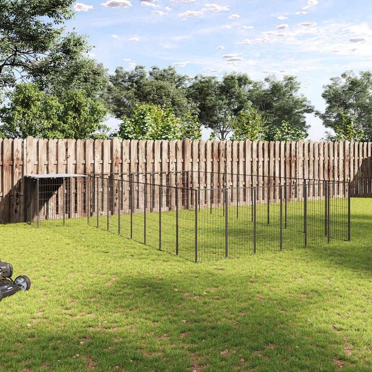 vidaXL Hondenkennel 19,36 m² staal zwart, Dieren en Toebehoren, Honden-accessoires, Nieuw, Verzenden