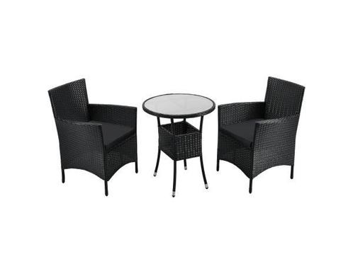 Veiling - Balkonset polyrotan - Bayamo - 3 delig -Zwart, Tuin en Terras, Tuinsets en Loungesets, Nieuw
