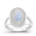 Zilveren ovale regenboog maansteen ring