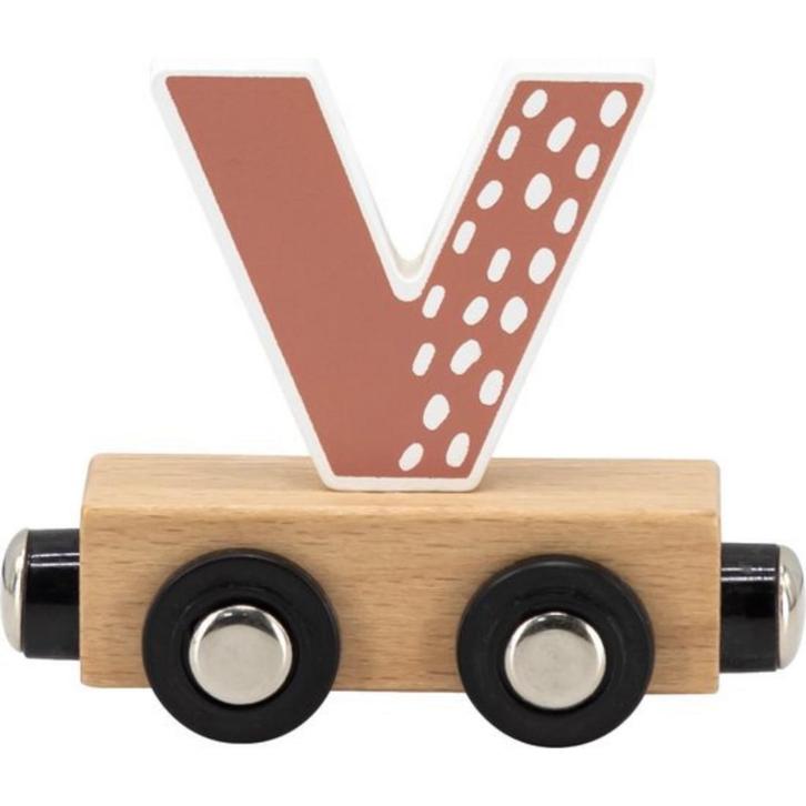 Houten trein letter V – bruin met magneetkoppeling, Kinderen en Baby's, Speelgoed | Houten speelgoed, Nieuw, Ophalen of Verzenden