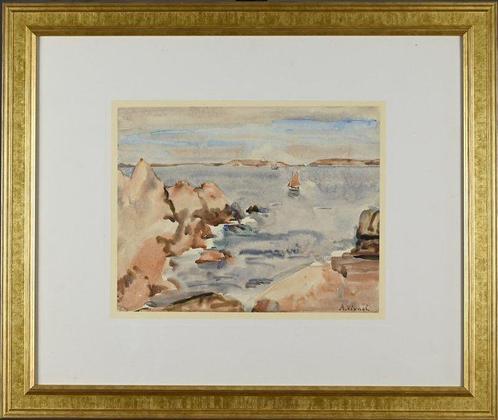 André-Léon Vivrel (1886-1976) - Bretagne, la voile rouge, Antiek en Kunst, Kunst | Schilderijen | Klassiek
