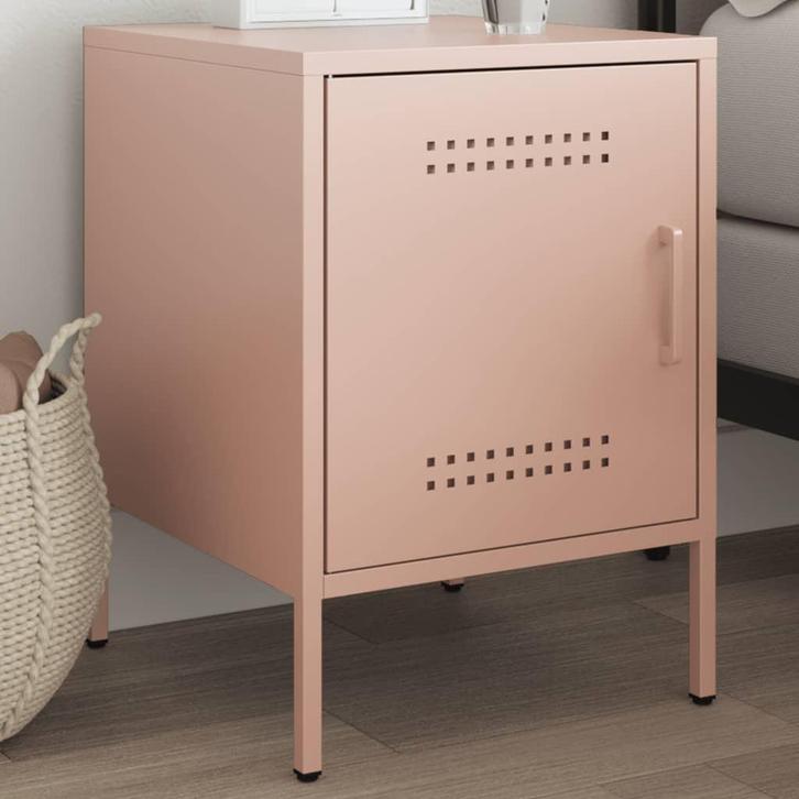 vidaXL Nachtkastje 36x39x50,5 cm staal roze, Huis en Inrichting, Slaapkamer | Nachtkastjes, Nieuw, Minder dan 45 cm, Metaal of Aluminium