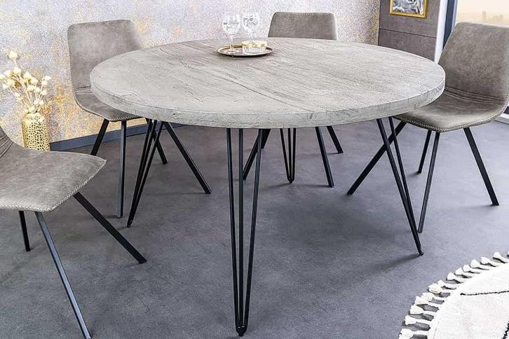 Ronde eettafel SCORPION 80cm grijs mango massief hout zwarte, Huis en Inrichting, Tafels | Eettafels, Ophalen of Verzenden