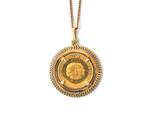 Een 14 krt. geelgouden collier met herdenkingsmunt, Sieraden, Tassen en Uiterlijk, Gebruikt