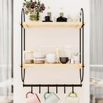 [en.casa] Wandrek Pielavesi met 2 planken 47x40x16 cm zwart, Huis en Inrichting, Woonaccessoires | Wandplanken en Boekenplanken