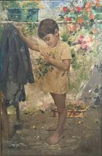 Scuola italiano (XIX-XX) - Fanciullo con fiori, Antiek en Kunst, Kunst | Schilderijen | Klassiek