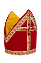 Sinterklaas Mijter Luxe Fluweel Sint Kokermijter Velours Roo, Diversen, Sinterklaas, Ophalen of Verzenden, Nieuw