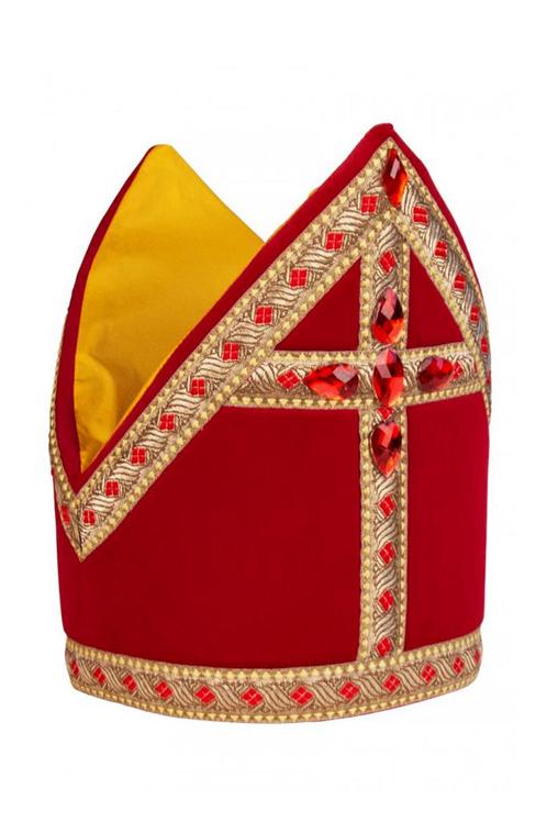 Sinterklaas Mijter Luxe Fluweel Sint Kokermijter Velours Roo, Diversen, Sinterklaas, Nieuw, Ophalen of Verzenden