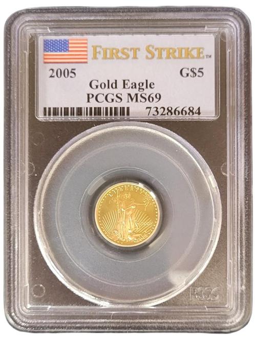 Gouden American Eagle 1/10 oz 2005 PCGS First Strike MS69, Postzegels en Munten, Munten | Amerika, Midden-Amerika, Losse munt