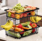 Stapelbare Fruitmand Metaal – Met Handvat en Haak, Zwart, Huis en Inrichting, Keuken | Keukenelementen, Verzenden, Nieuw