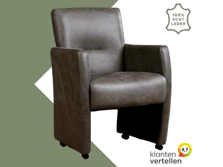 Leren eetkamerstoel Pleasure - Vintage Grey (grijs) - Met, Huis en Inrichting, Stoelen, Eén, Grijs, Nieuw, Leer, Ophalen of Verzenden