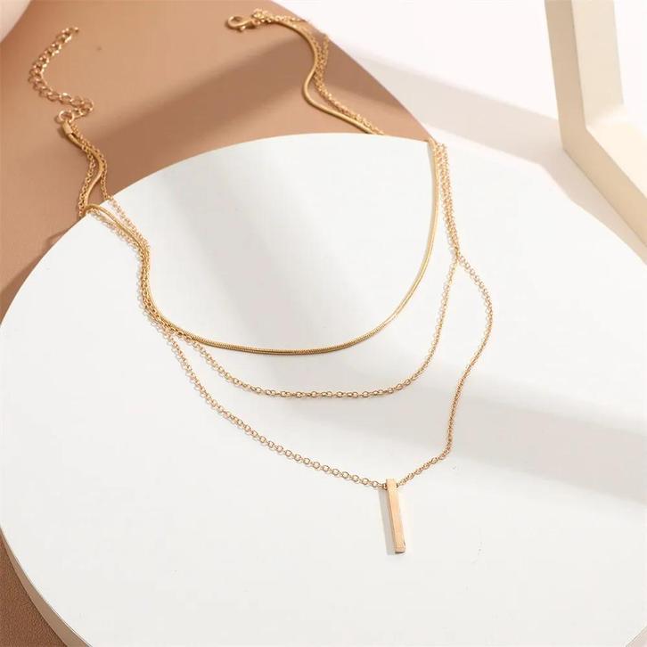 Vintage Gelaagde Gouden Halsketting met Rechthoekige Hange, Sieraden, Tassen en Uiterlijk, Kettingen, Nieuw, Verzenden