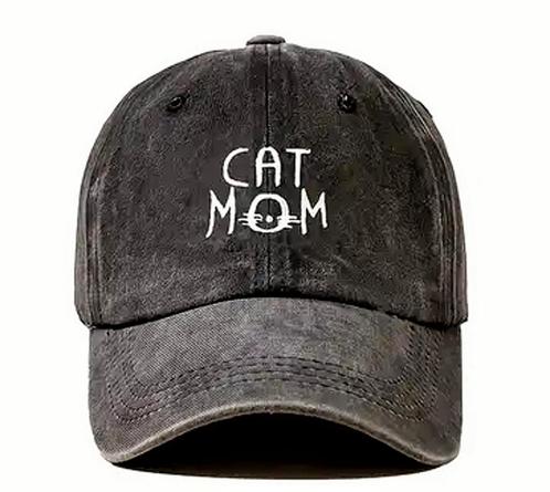 Cap Cat Mom antraciet grijs met witte geborduurde tekst, Kleding | Heren, Hoeden en Petten, One size fits all, Nieuw, Pet, Verzenden