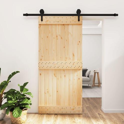 vidaXL Schuifdeur met beslag 95x210 cm massief grenenhout, Doe-het-zelf en Verbouw, Deuren en Horren, Nieuw, Verzenden