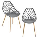 Eetkamerstoel set van 2 kunststof metaal grijs en beukenkleu, Huis en Inrichting, Stoelen, Verzenden, Nieuw