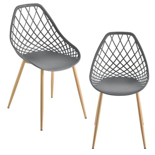 Eetkamerstoel set van 2 kunststof metaal grijs en beukenkleu, Huis en Inrichting, Stoelen, Nieuw, Verzenden