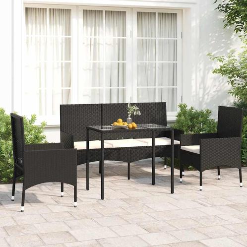 vidaXL 4-delige Loungeset met kussens poly rattan zwart, Tuin en Terras, Tuinsets en Loungesets, Loungeset, Nieuw, 4 zitplaatsen