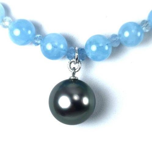 Halsketting Zilver Parel - Aquamarijn - Grote Tahiti RD, Sieraden, Tassen en Uiterlijk, Kettingen
