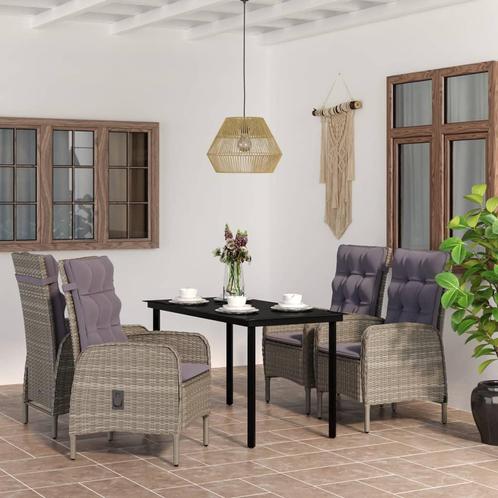 vidaXL 5-delige Tuinset met kussens grijs en zwart, Tuin en Terras, Tuinsets en Loungesets, Tuinset, Nieuw, 4 zitplaatsen, Rotan