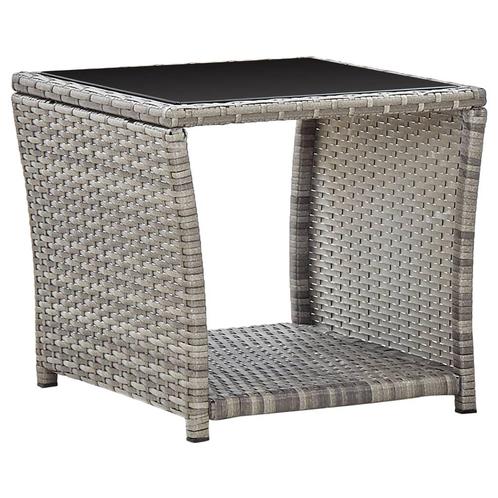 vidaXL Salontafel 45x45x40 cm poly rattan en glas grijs, Tuin en Terras, Tuintafels, Nieuw, Verzenden