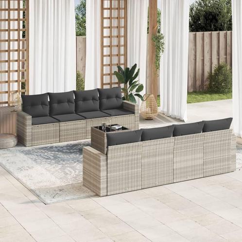 vidaXL 9-delige Loungeset met kussens poly rattan lichtgrijs, Tuin en Terras, Tuinsets en Loungesets, Loungeset, Nieuw, Rotan