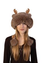 Bontmuts Rendier Fleece Taupe Bruin Bont Muts Hoorns Oren To, Ophalen of Verzenden, Nieuw