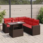 vidaXL 6-delige Loungeset met kussens poly rattan acacia, Tuin en Terras, Verzenden, Nieuw, Rotan, Loungeset