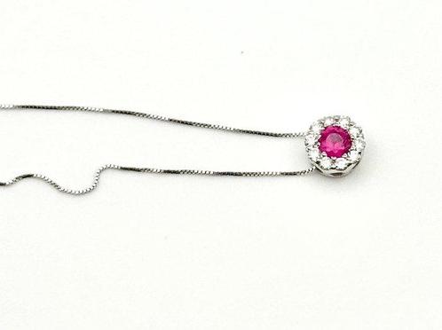 Halsketting - 18 karaat Witgoud Robijn - Diamant, Sieraden, Tassen en Uiterlijk, Kettingen