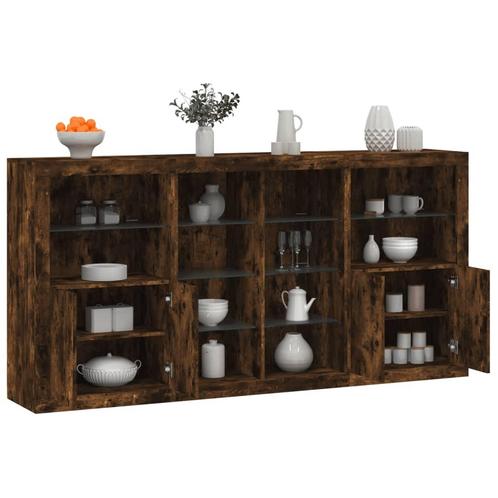 vidaXL Dressoir met LED-verlichting 202x37x100 cm gerookt, Huis en Inrichting, Kasten | Dressoirs, Minder dan 25 cm, Nieuw, Minder dan 50 cm