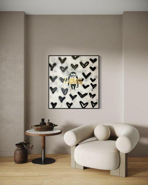 Timo Wedell (1994) - Black White Ape Like Banksy - XXL · No, Antiek en Kunst, Kunst | Schilderijen | Modern