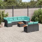 vidaXL 10-delige Loungeset met kussens poly rattan zwart, Tuin en Terras, Tuinsets en Loungesets, Verzenden, Nieuw, Rotan, Loungeset
