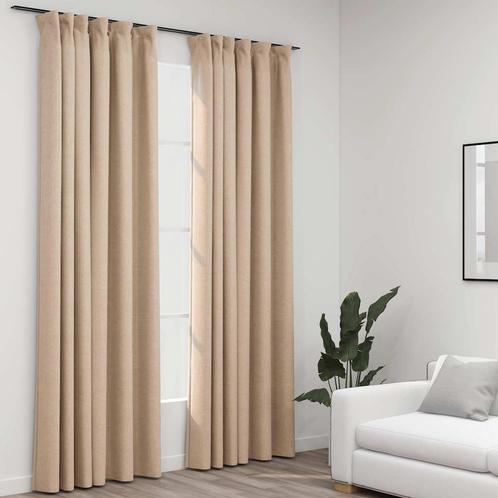 vidaXL Gordijnen linnen-look verduisterend haken 2 st, Huis en Inrichting, Stoffering | Gordijnen en Lamellen, Beige, Nieuw, Verzenden