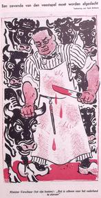 Spotprent Minister Verschuur afgebeeld als slager met zij..., Antiek en Kunst, Kunst | Litho's en Zeefdrukken, Verzenden