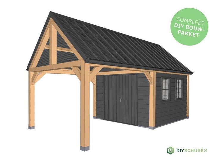 DIY bouwpakket schuur met overkapping, Tuin en Terras, Overkappingen, Overige typen, Nieuw
