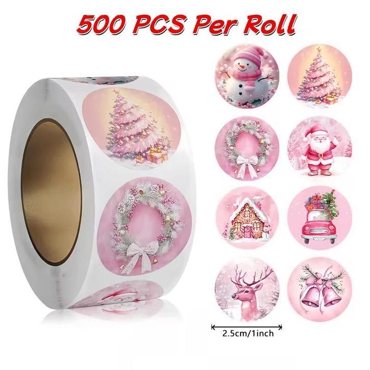 Sluitstickers kerstetiketten kerststickers roze vintage rond, Hobby en Vrije tijd, Knutselen, Nieuw, Ophalen of Verzenden