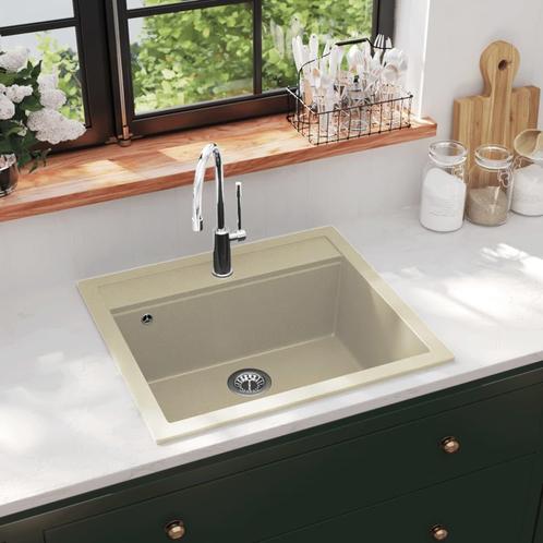 vidaXL Gootsteen enkele bak graniet beige, Doe-het-zelf en Verbouw, Sanitair, Nieuw, Verzenden
