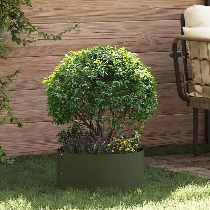 vidaXL Tuin Bloempot Olijfgroen 40 x 40 x 20 cm Staal, Tuin en Terras, Bloembakken en Plantenbakken, Minder dan 60 cm, Nieuw, Metaal