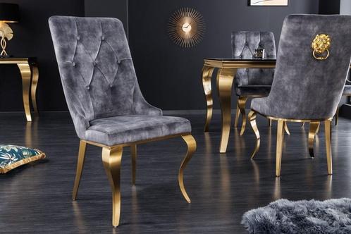 Elegante stoel MODERN BAROK grijs fluweel met gouden, Huis en Inrichting, Stoelen, Ophalen of Verzenden